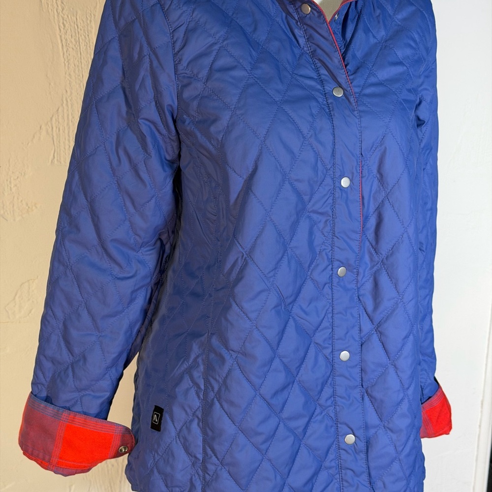 Red and Blue Plaid Reversible Quilted Shacket Snap Button-Up - Picture 6 of 16